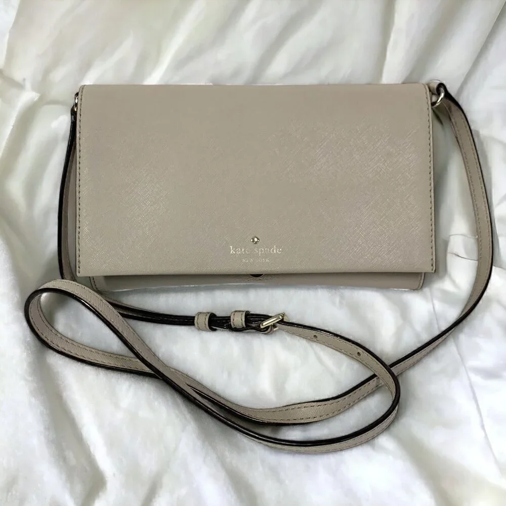 Kate Spade Cedar St. Cali Convertible Clutch Crossbody Beige Leather